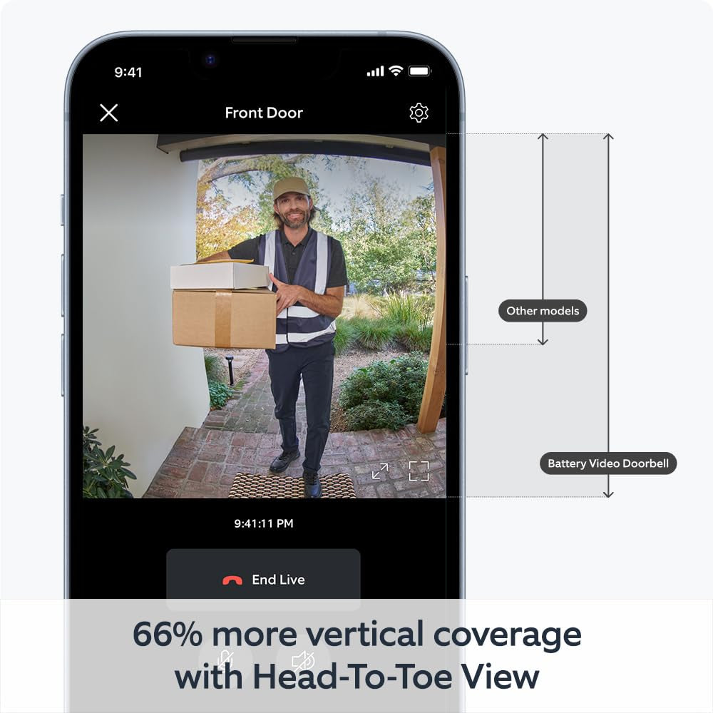 Battery Video Doorbell (2024 Release) | DIY Wireless Video Doorbell Camera I Head-To-Toe View, HD Video | Easy to Install (5 Min) | with Built-In Battery I 30-Day Free Trial of Home